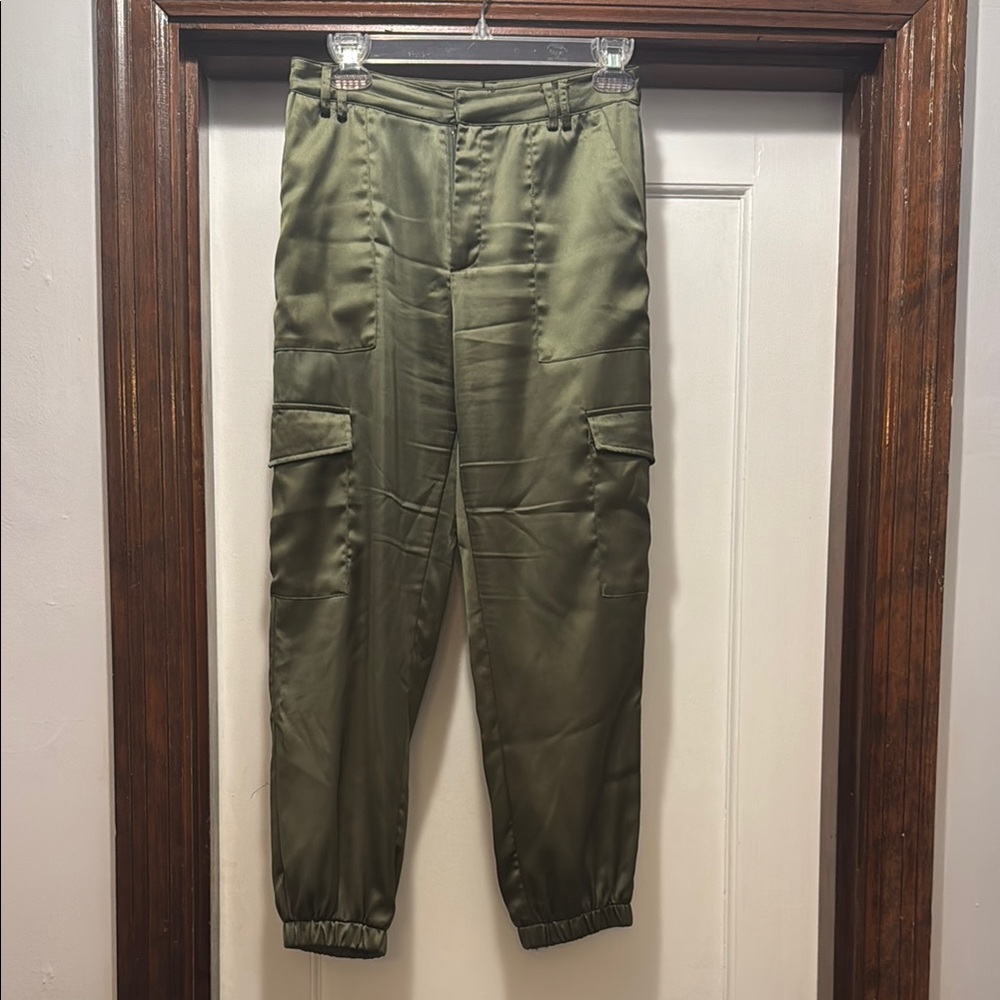 Women’s Silk Olive Cargo Pants